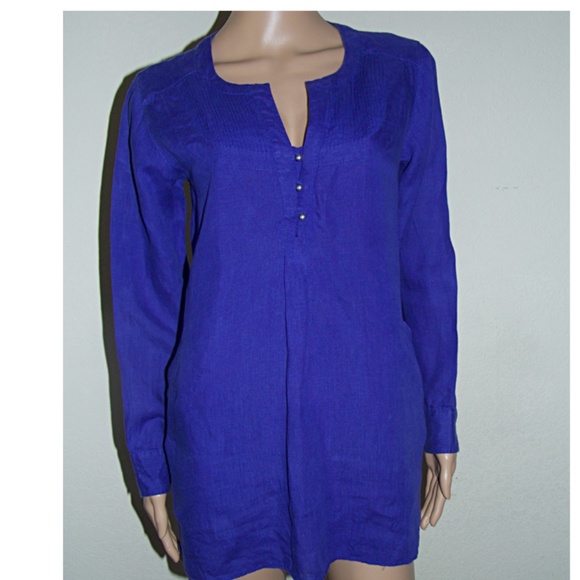 MAX MARA WEEKEND  100% LINEN LONG SLEEVE TOP WITH PEARL BUTTONS SZ 6 - Picture 1 of 7